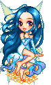 A pixel netmarble doll of a girl drinking tea